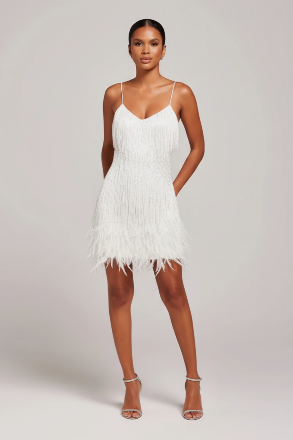 Brielle | Robe mini de fête de Noël pailletée à plumes