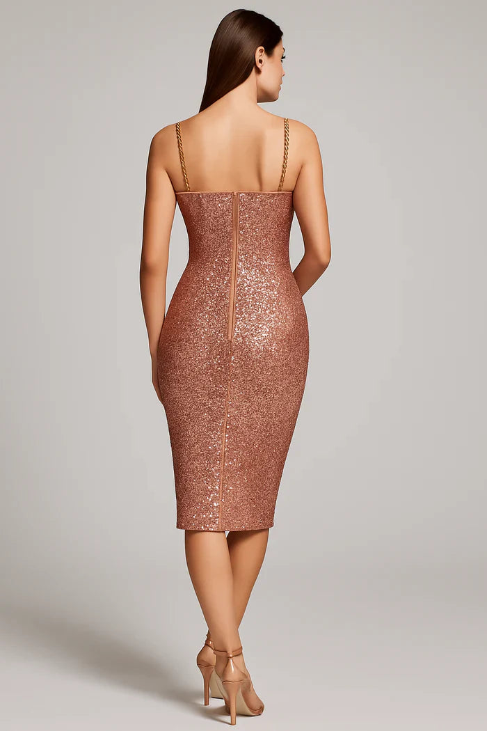 Cecily | Robe Midi de Fête Étincelante Sans Manches