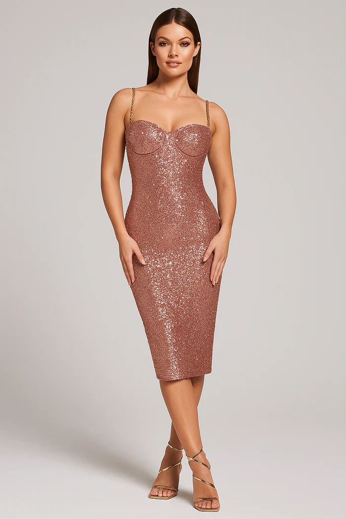 Cecily | Robe Midi de Fête Étincelante Sans Manches