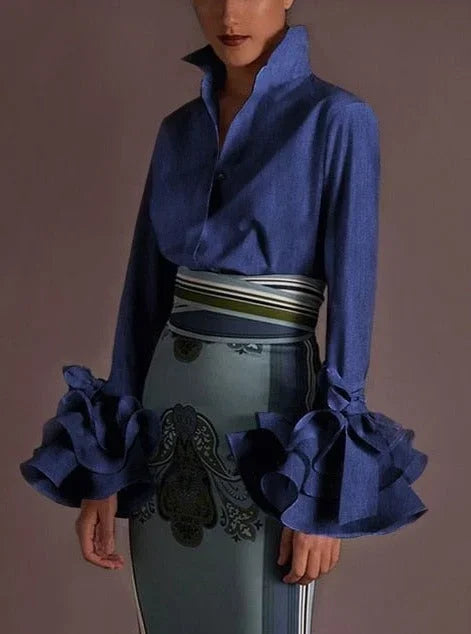 Carolina - Blouse chic pour femme avec manches modernes à volants