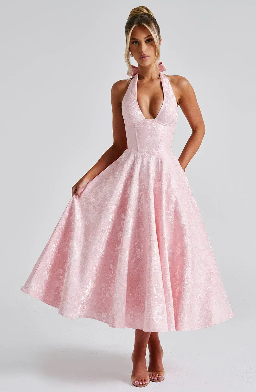 Blair - Robe midi pour femme avec dos ouvert et jupe évasée