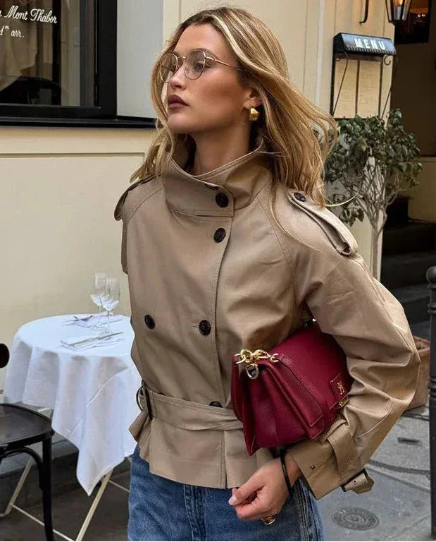 Amara - Trench-coat beige croisé pour femme